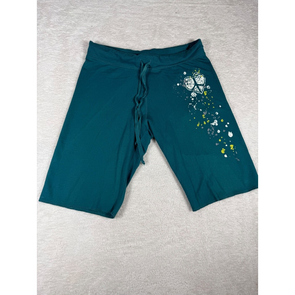 L.E.I. 365 Lounge Shorts Women L Teal Good Peace Heart Graphic Y2K Indie Skater